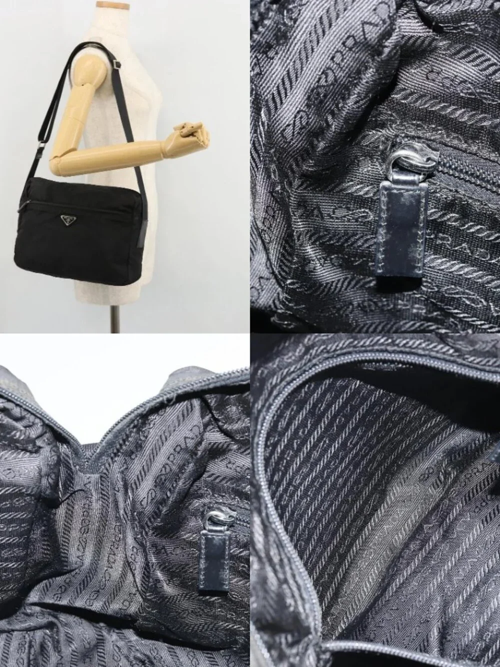 PRADA Shoulder Bag Nylon Black Silver Auth ka4043